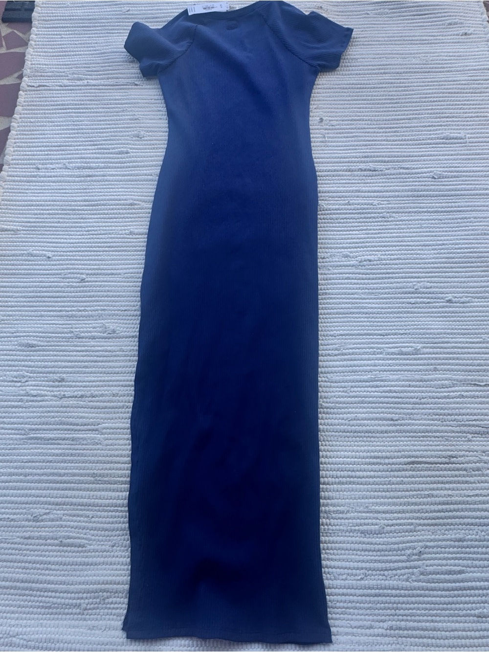PINK Victoria’s Secret Ribbed Blue Midi Bodycon Dress Side Slit NWT Small - Picture 10 of 11